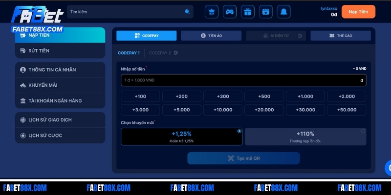 Cách thực hiện nạp tiền FABET bằng CodePay